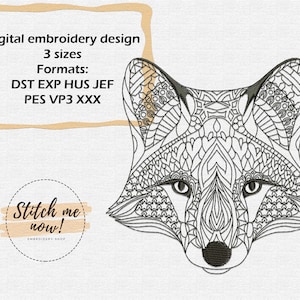 Fox portrait machine embroidery design