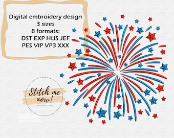 USA Fireworks machine embroidery design American flag