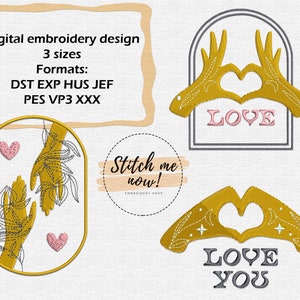 Set of the 3 Hearts & Hands machine embroidery designs Valentines day