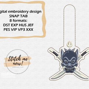 Blue Spirit face masks Snap Tab machine embroidery design - key fob ITH