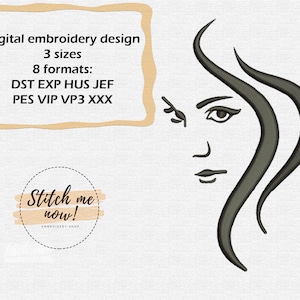 Girl with a piercing look machine embroidery design