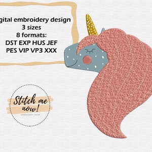 Unicorn portrait machine embroidery design