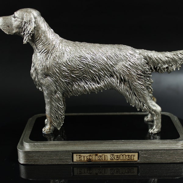 Statue de Setter anglais personnalisée, peinture argent antique