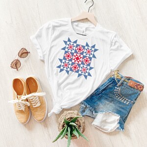 Quilt T-Shirt, Gift for Quilters, Americana Tee, Patriotic Women's Shirt, Quilt Block Shirt, Quilt Retreat Tee, Quilter Shirt. image 5