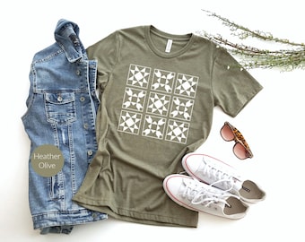 Quilt Block T-Shirt for Women, Quilting Shirt for Women, Gift for Quilter, Gift for Grandma,  Modern Quilt Block, Quilt Top for Women