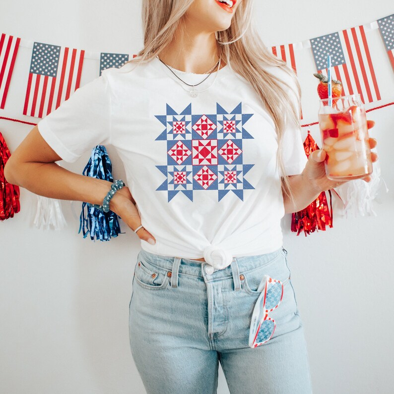 Quilt T-Shirt, Gift for Quilters, Americana Tee, Patriotic Women's Shirt, Quilt Block Shirt, Quilt Retreat Tee, Quilter Shirt. image 7