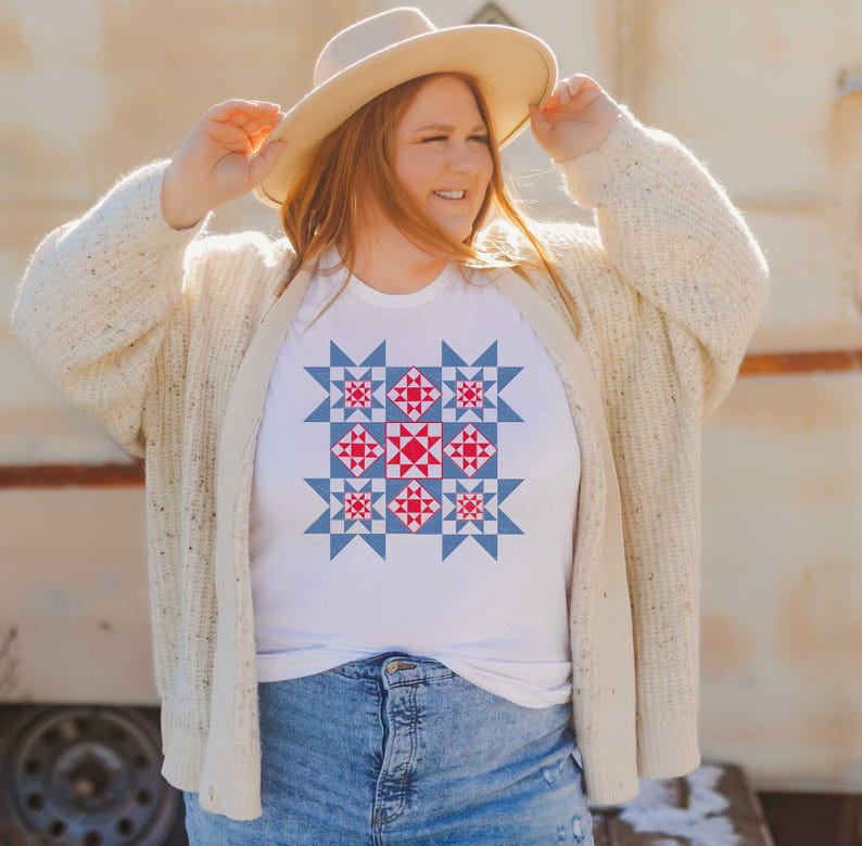 Quilt T-Shirt, Gift for Quilters, Americana Tee, Patriotic Women's Shirt, Quilt Block Shirt, Quilt Retreat Tee, Quilter Shirt. image 4