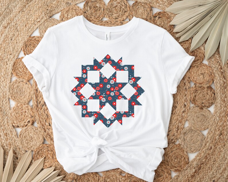 Quilt T-shirt, Summer Quilt Star Tee, Floral Quilting Shirt, Gift for ...