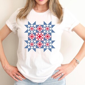 Quilt T-Shirt, Gift for Quilters, Americana Tee, Patriotic Women's Shirt, Quilt Block Shirt, Quilt Retreat Tee, Quilter Shirt. image 6