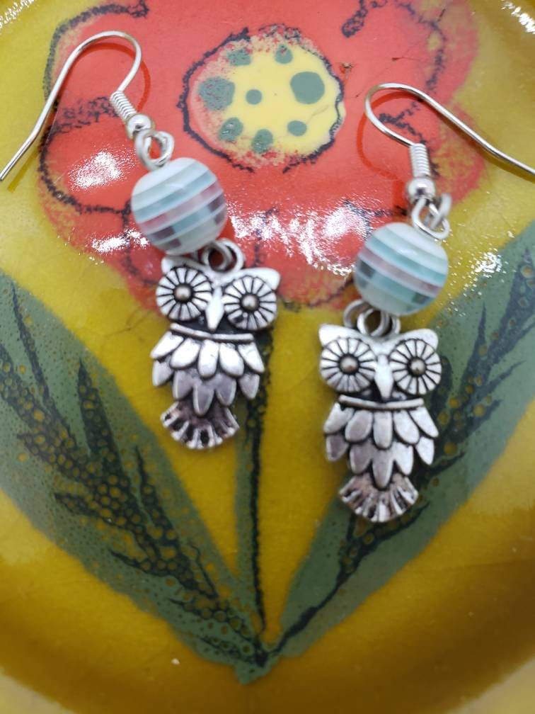 Blue Jay & Sweet!  Cute Handcrafted Owl Earrings! Dangle Owl Earrings/Girl Owl Earrings/Owl Dang