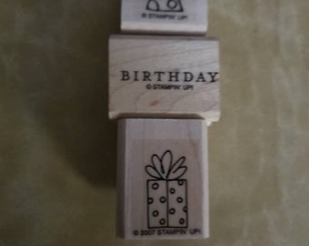 BlueJay & Sweet Pea! New Mini Rubber Stamp Trio*Mini Birthday Rubberstamp*Mini Party Hat Stamp*Mini Gift Box Stamp*Rubberstamps