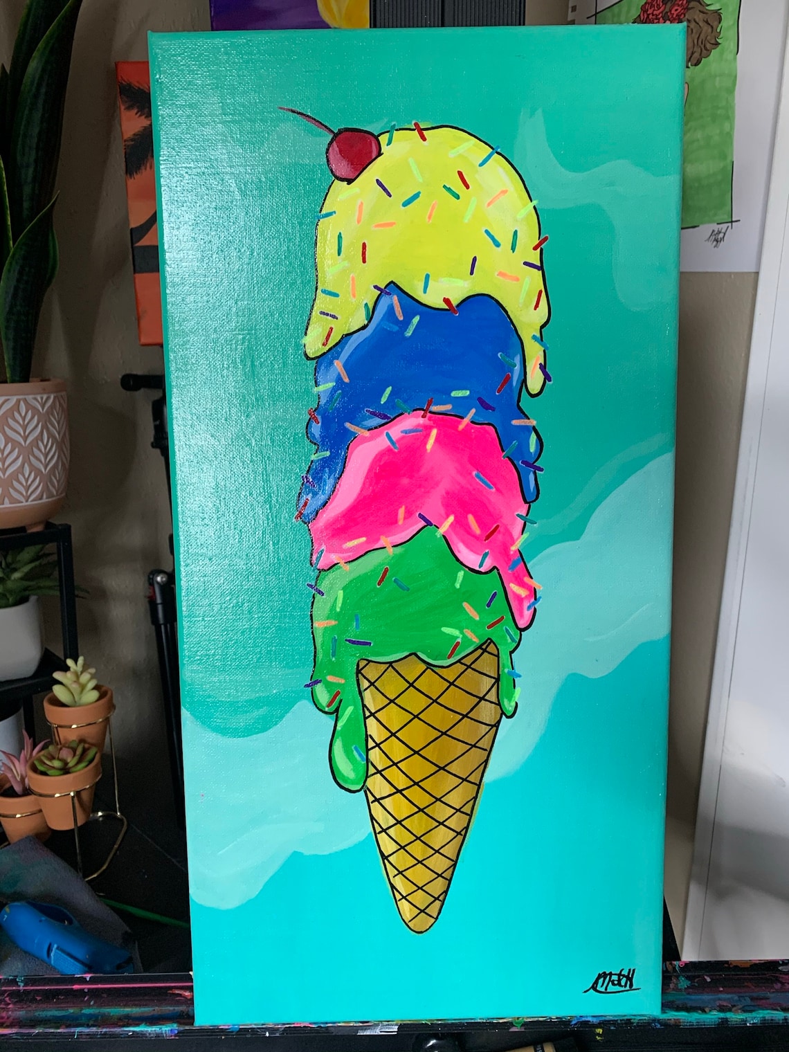 Ice Cream Stack Painting Original Acrylic Fine Art Colorful Etsy