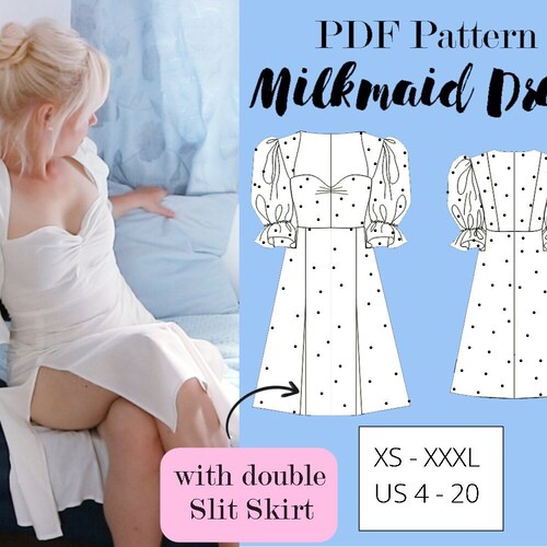 Milkmaid Dress Sewing Pattern PDF Long Puffy Sleeves Etsy