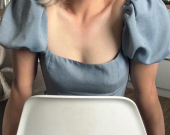 Patrón de costura en PDF para blusa de cuello cuadrado con mangas abullonadas, tallas XXS-3XL (EE. UU. 0-20)