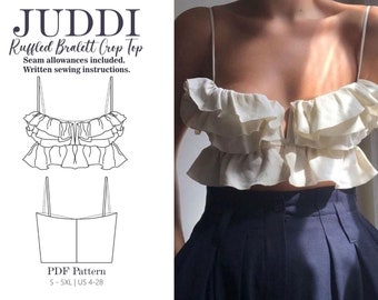 Crop Top Bralett con volantes / Patrón de costura PDF S - 5XL / US 4-28