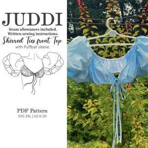 Sirred Ties front Top Puffball sleeve PDF Sewing Pattern US 0-20 | XSS-3XL