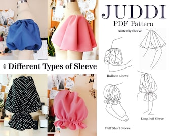 4 Different Types of  Sleeve Patterns | butterfly sleeve pattern | off shoulder sleeve pattern | long puff sleeve | short puff sleeve