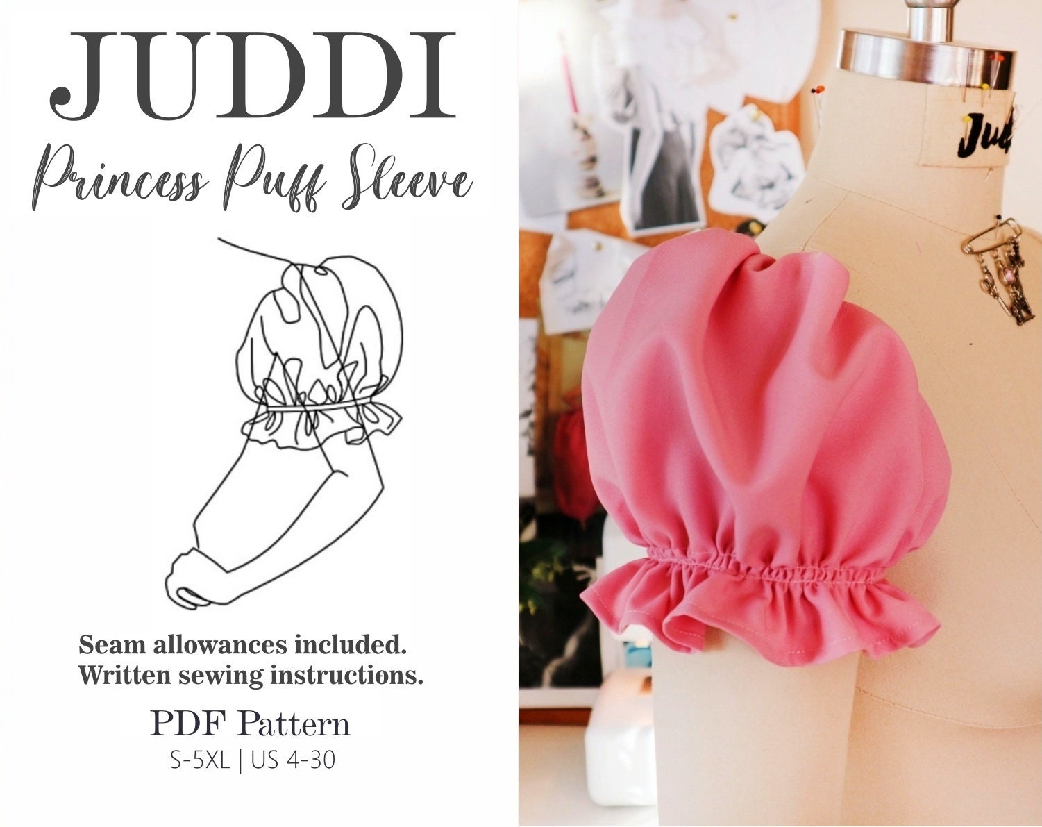 Short Puff Sleeve PDF Pattern S-5XL US 4-30 Lanterns Sleeve