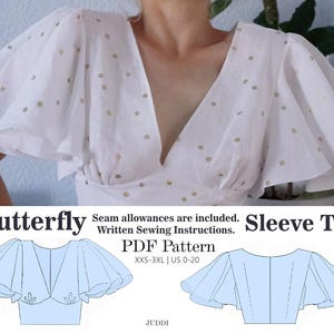 Butterfly Sleeve Top PDF Sewing Pattern . Gathered Bust Blouse . Milkmaid Style . Flared  Sleeve  XXS-3XL
