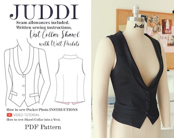 Vest Collar Shawl with a deep cut at the front and Welt Pockets|PDF Sewing Pattern | Sizes: S-2XL | US 4-16