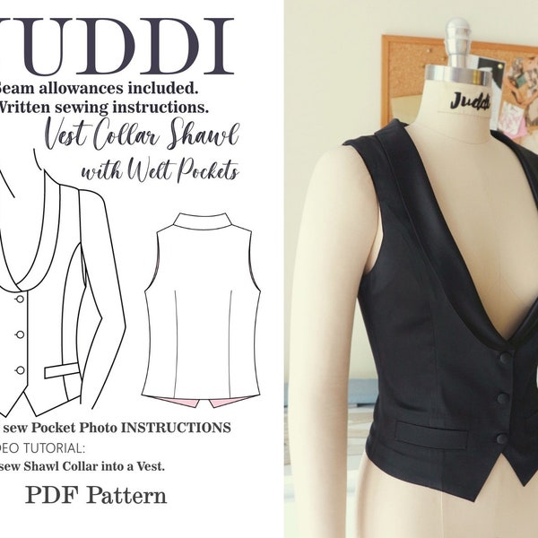 Vest Collar Shawl with a deep cut at the front and Welt Pockets|PDF Sewing Pattern | Sizes: S-2XL | US 4-16