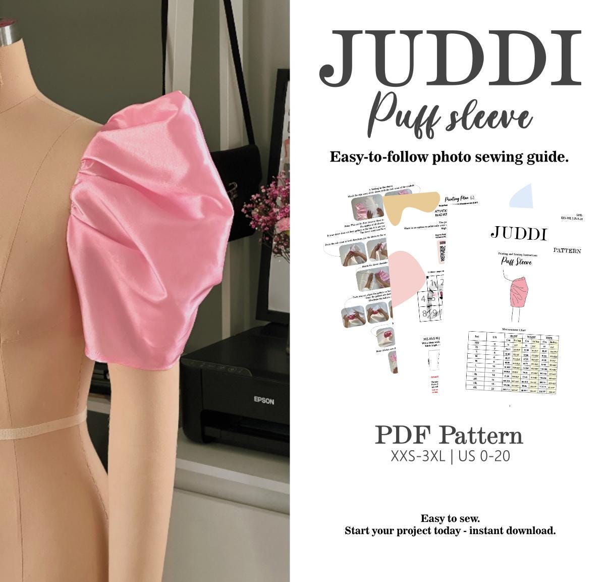 Puff Sleeve PDF Sewing Pattern XXS-3XL Us 0-20 - Etsy