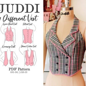 4 Different Vest|Double breasted Vest|Vest tied at the back|Vest Collar Shawl and Welt Pockets PDF Sewing Pattern xxs-3xl | US 0-20