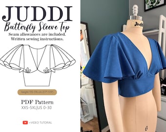 Butterfly Sleeve Top|PDF Pattern XXS-5XL | Gathered Bust | Milkmaid|Flared sleeve