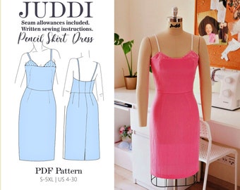 Bodycon dress |Midi dress pattern with Pencil Skirt|PDF Sewing Pattern | Sizes: S-5XL | US 4-30