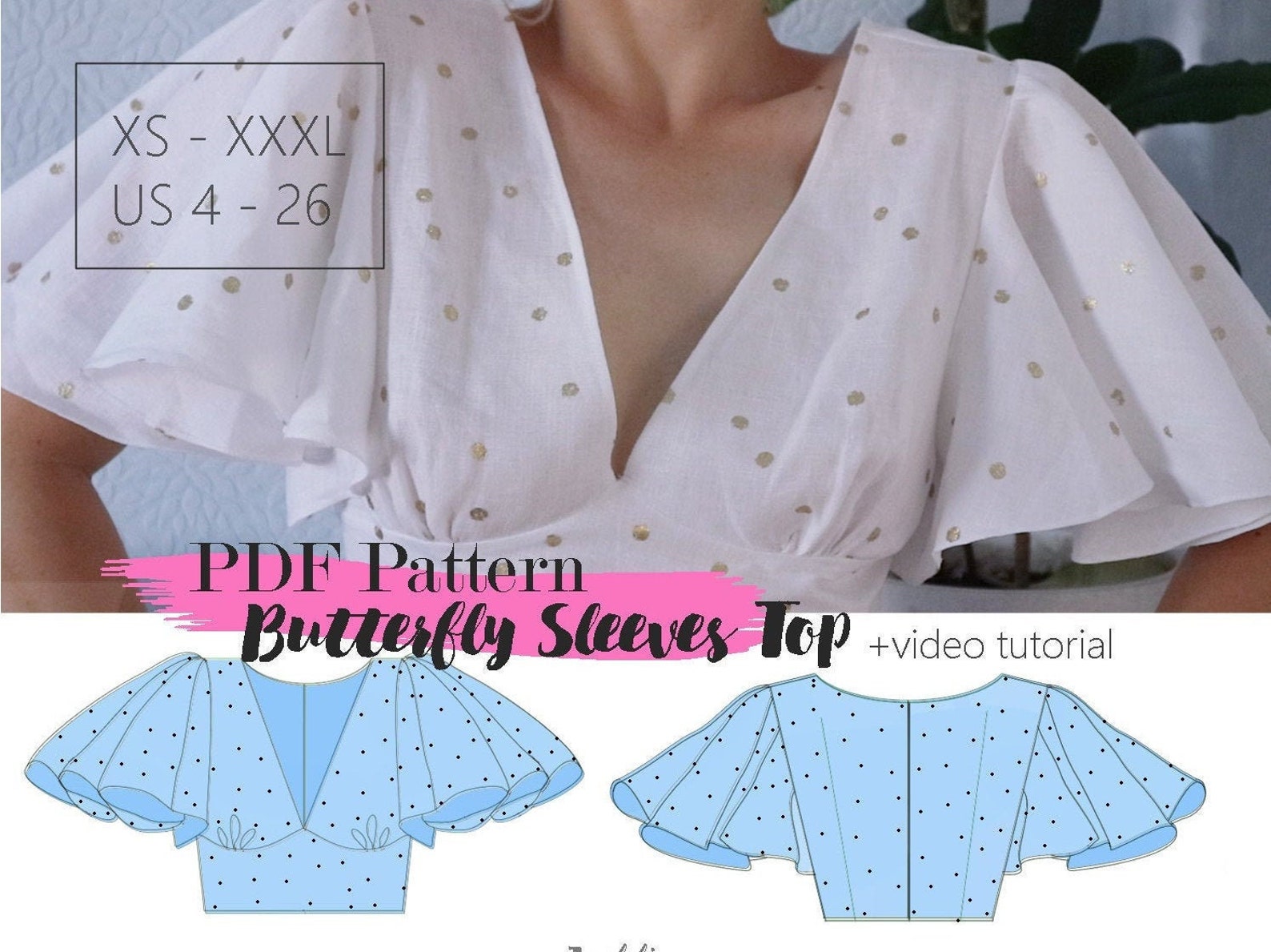 Butterfly Sleeve Top PDF Pattern Download Instant Download Etsy