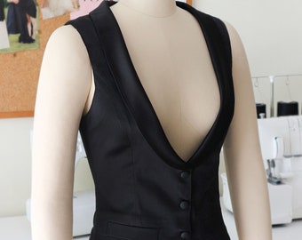 Patrón de costura para chal con cuello de chaleco: bolsillos de ribete, tallas XXS-3XL (patrón en PDF)