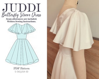 Circle Skirt Flare Dress with Butterfly Sleeves | PDF Sewing Pattern S-5XL | US 4-30 /Wedding Dress/Formal Dress/Maxi dress