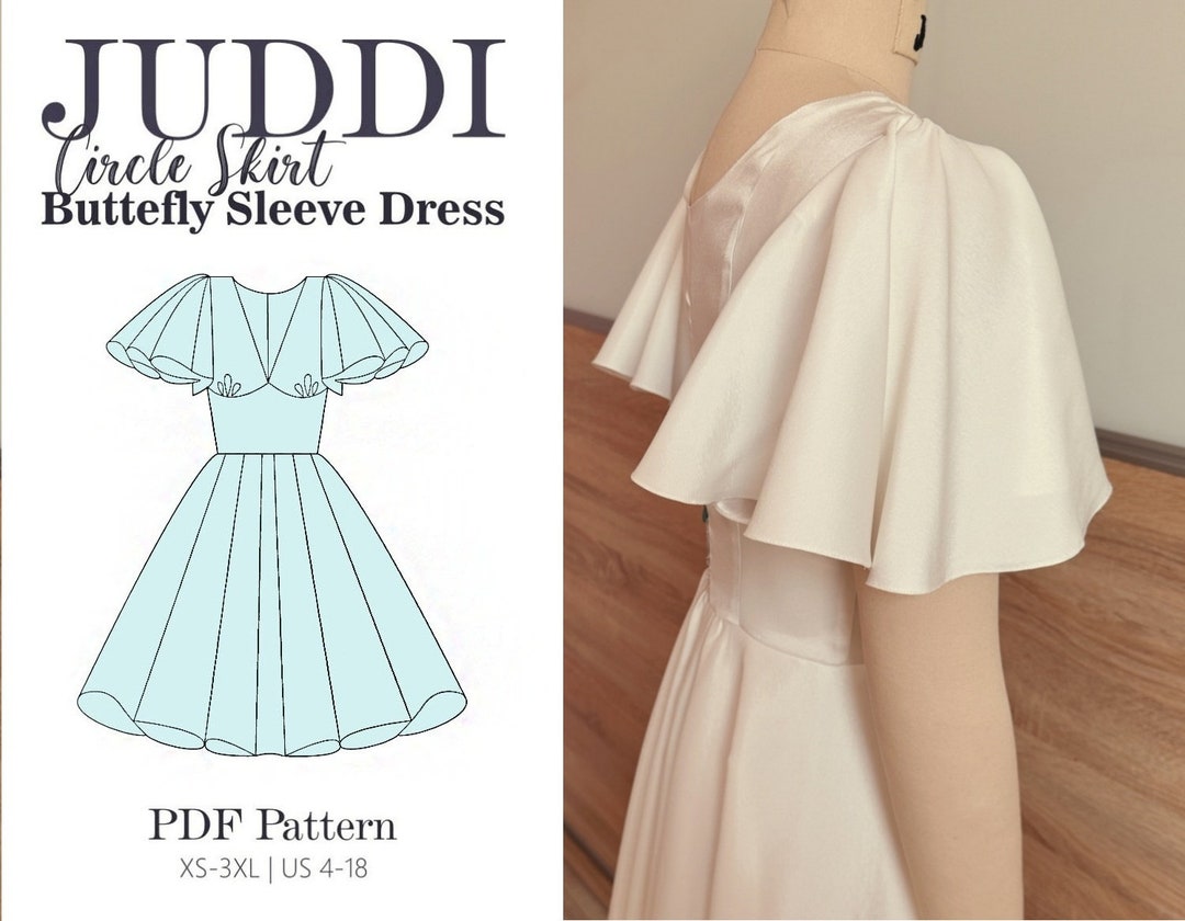 Circle Skirt Flare Dress With Butterfly Sleeves PDF Sewing - Etsy