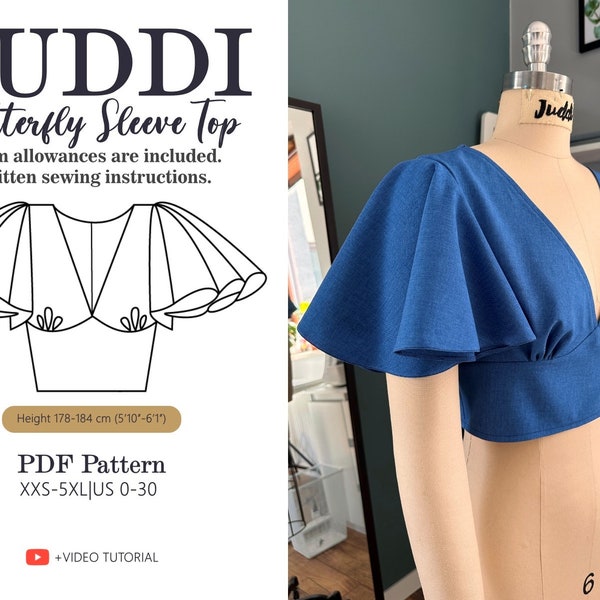 Butterfly Sleeve Top|PDF Pattern XXS-5XL | Gathered Bust | Milkmaid|Flared sleeve