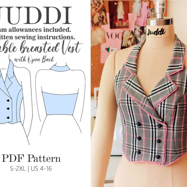 Double breasted Vest with a collar, deeply exposes the back | Halter Top Summer|PDF Sewing Pattern:S-2XL | US 4-16