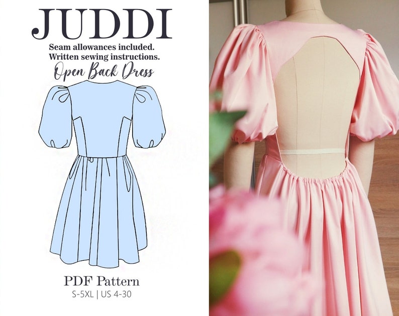 backless dress sewing pattern | open back dress pattern image 2