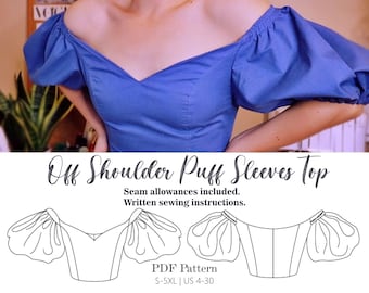 Sweetheart neckline Top with Off Shoulder Puff Sleeves | PDF sewing Pattern | US 4- 30 |Size S - 5XL