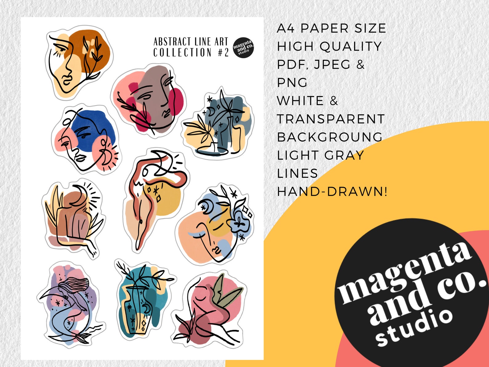 Printable Minimalist Line Art Stickers 2 Digital Stickers | Etsy