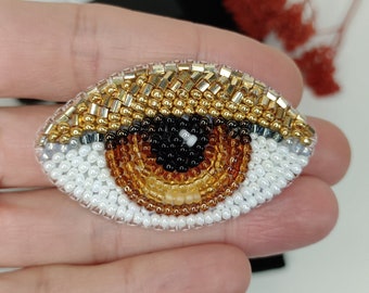 Evil eye brooch Beaded brooch brown eye Embroidered brooch