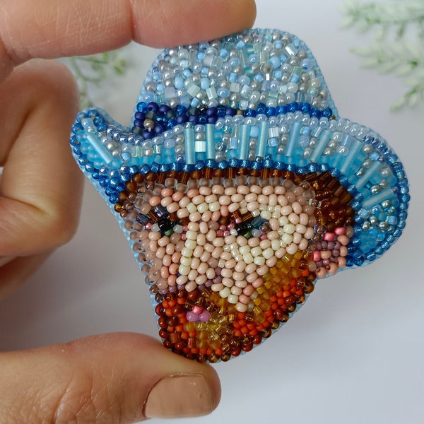 Brosche Vincent Van Gogh Selbstportrait, handgemachte Stickerei Perlen Pin, Schmuck, Frau Accessoire, Geschenk für Künstler