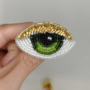 Böser Blick Brosche Perlenbrosche grün blaues Auge Gestickte Brosche