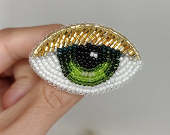 Broche mauvais oeil Broche perlée oeil bleu vert Broche brodée