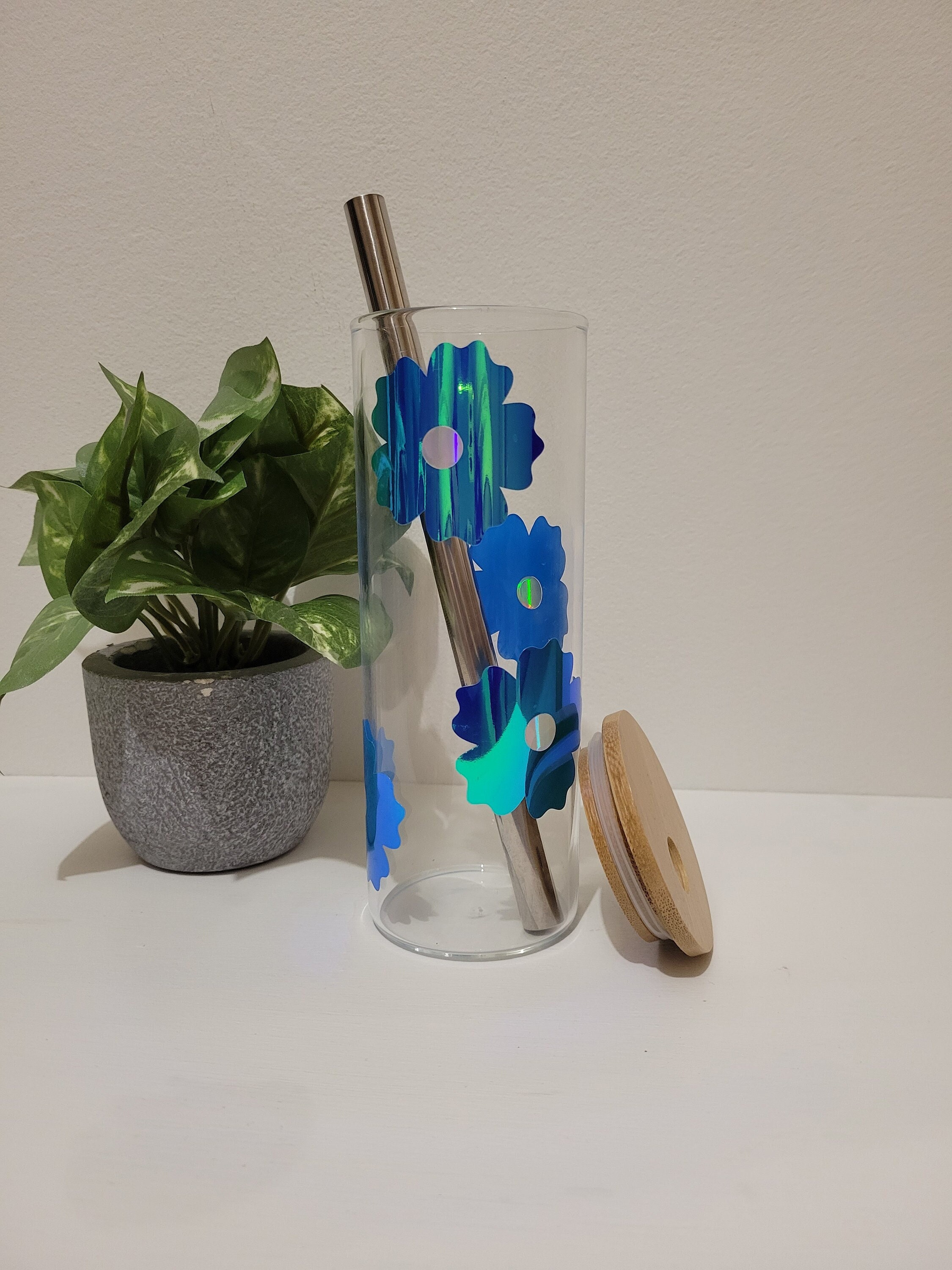 Verre Bubble Tea Blue Flower