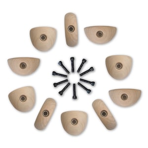 Wooden Rock Climbing Holds / Grips - Kid&#39;s Starter Set - Home Wall - EASY - 10X