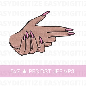 Finger Gun, Acrylic nail Embroidery design file ONLY 5x7 pes DST VP3 JEF, trendy design