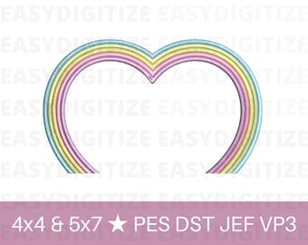Heart Rainbow Arch Embroidery design file 4x4 & 5x7 PES, trendy design