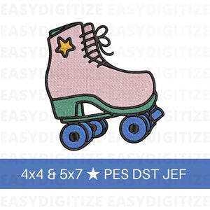 Roller Skate Star 4x4 & 5x7 Embroidery design file PES DST JEF, trendy design