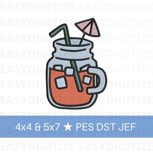 Fichier de conception de broderie Summer Drink 4x4 & 5x7 PES DST JEF, motifs de broderie design tendance