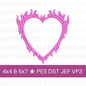 Heart on Fire Embroidery design file 4x4 & 5x7 PES DST JEF VP3, design tendance