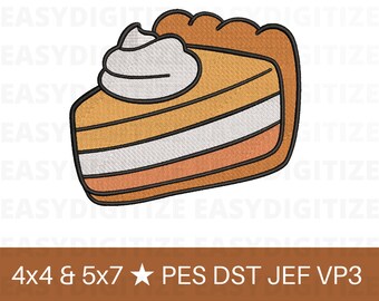 Thanksgiving Pumpkin Pie Slice Embroidery design file 4x4 5x7 PES DST JEF VP3, trendy design